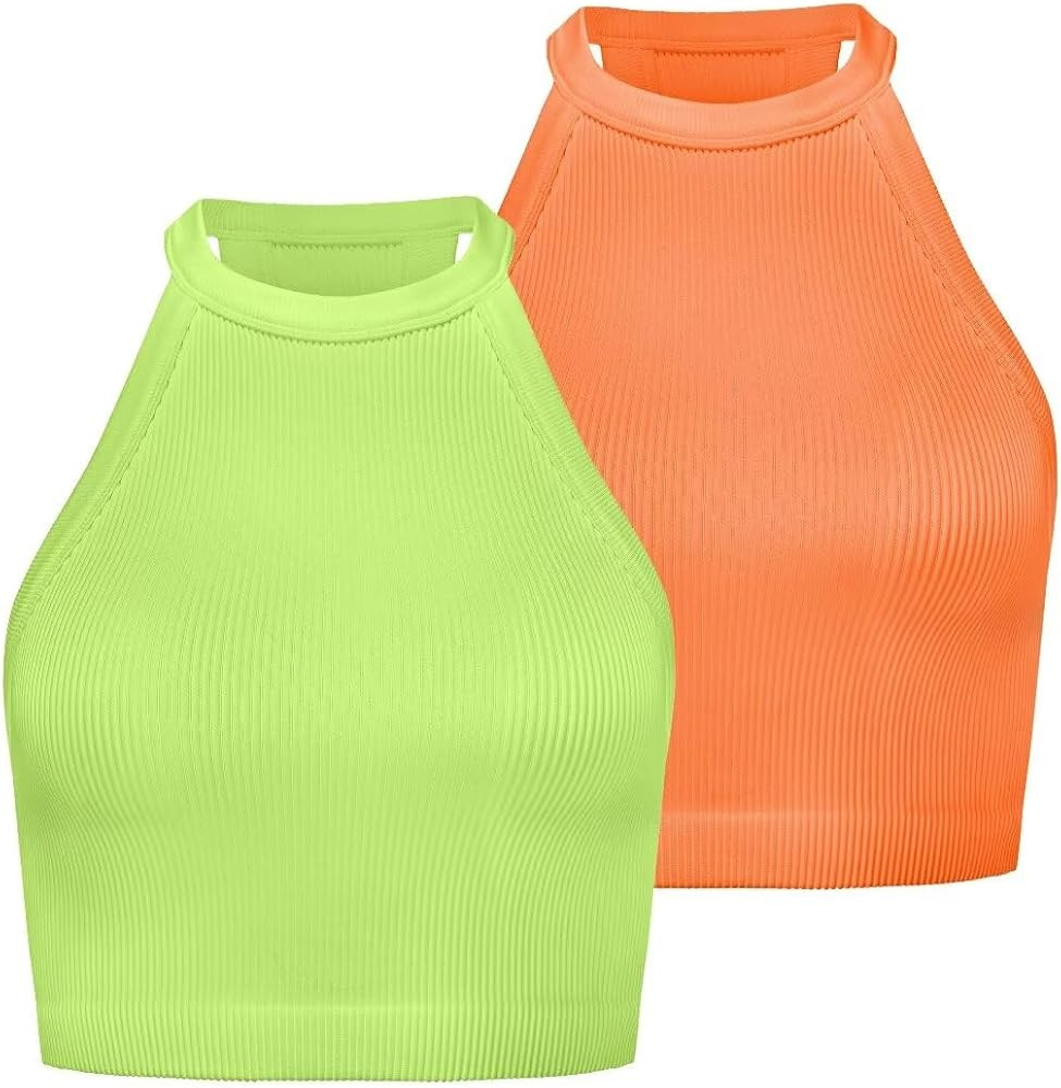 Sunzel Ribbed Tank Tops for Women, Halter High Neck Seamless Cute Crop Top, Basics Sleeveless Wor... | Amazon (US)