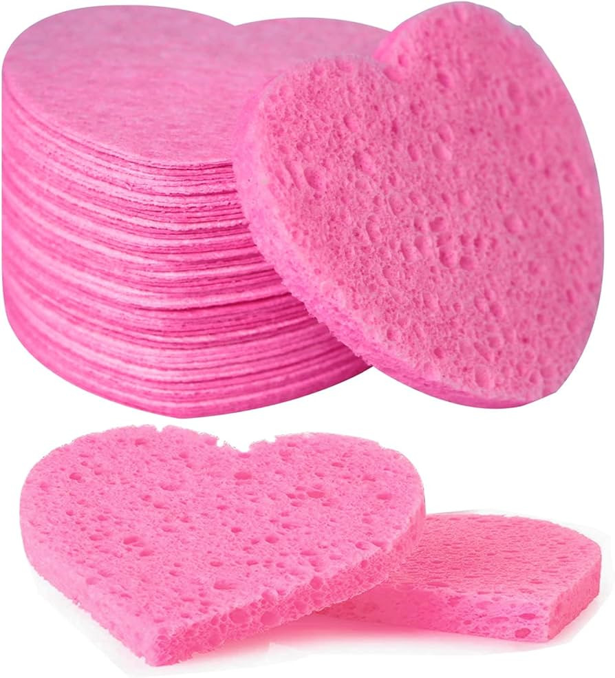 50-Count Facial Sponges Compressed Natural Cellulose Sponge Spunspon Heart Shape Face Sponge for ... | Amazon (US)