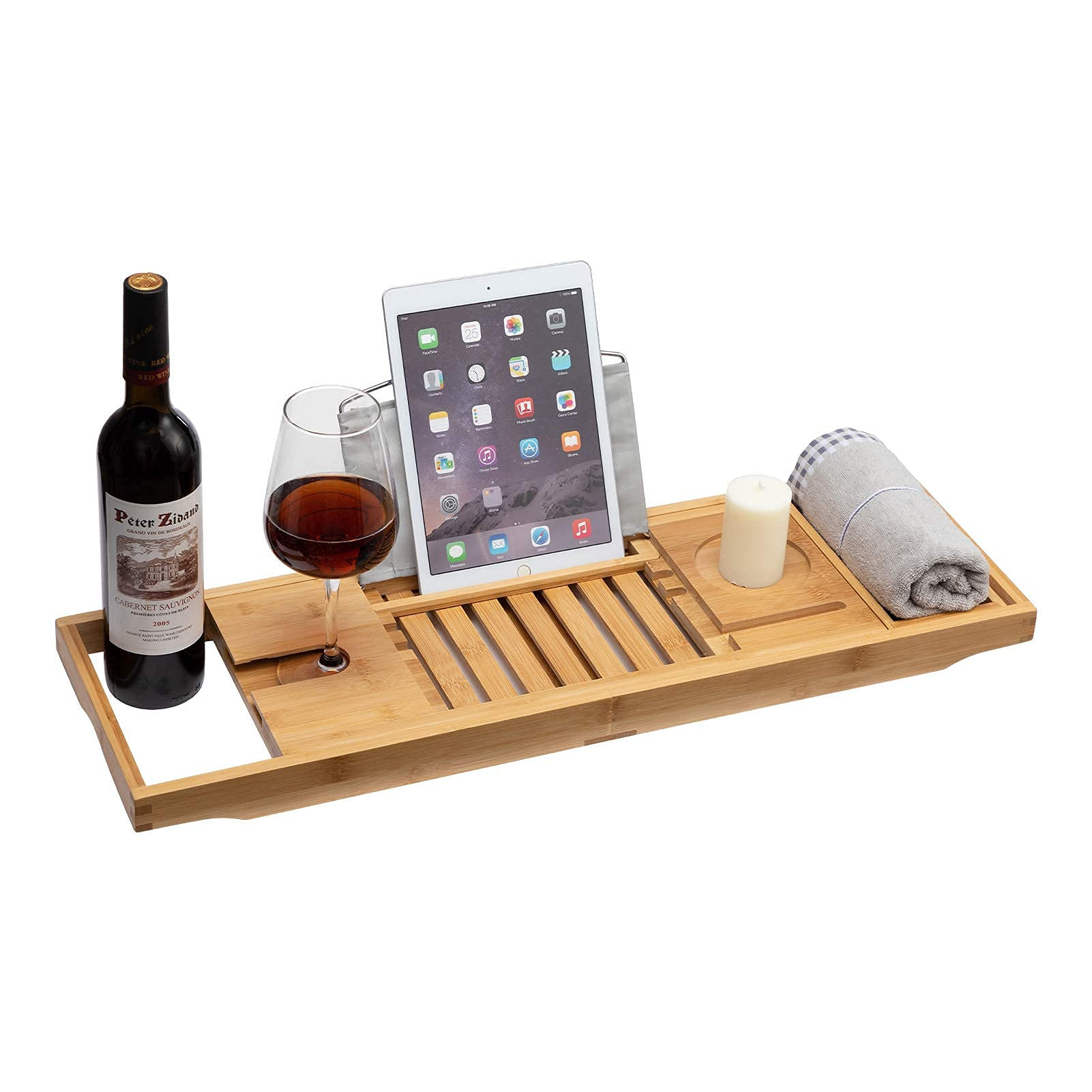HollyHOME Bamboo Bathtub Tray Extendable Side with Tablet Holder Wine Glass Holder Or Reading Rack M | Amazon (US)