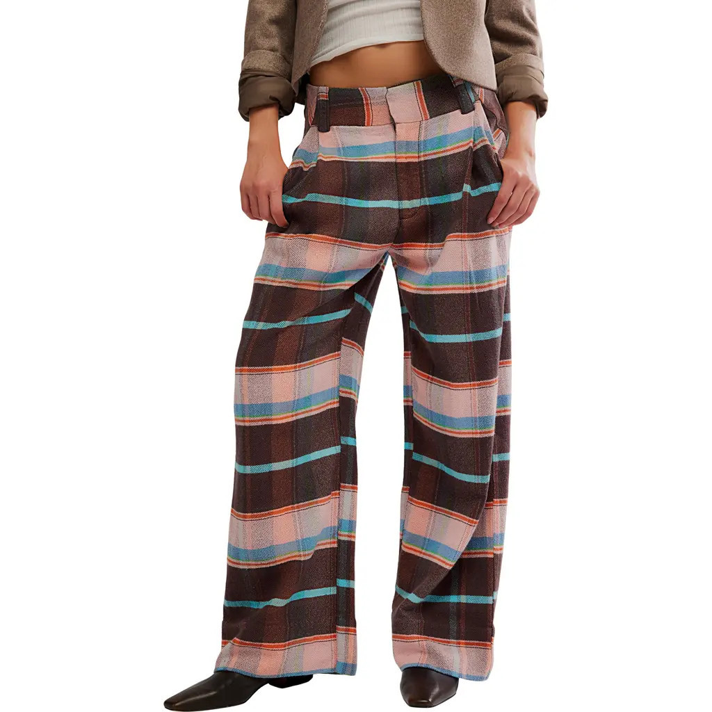 Free People Plaid Back Buckle Cotton Pants in Brown Combo at Nordstrom Rack, Size 10 | Nordstrom Rack