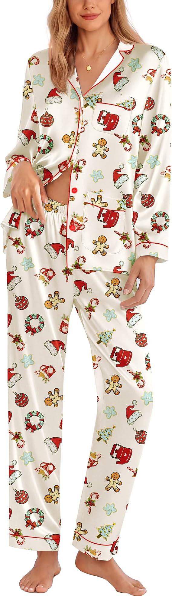 Ekouaer Pajamas for Women Silk Satin Button Down Long Sleeve Pajama Sets | Amazon (US)
