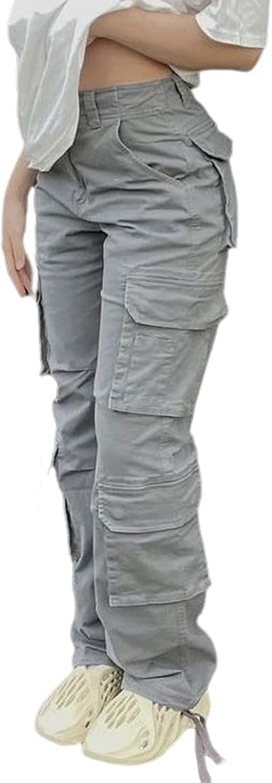 Viatabuna High Waisted Cargo Pants for Women Baggy Y2k Straight Wide Leg Pants with Pockets Stree... | Amazon (US)