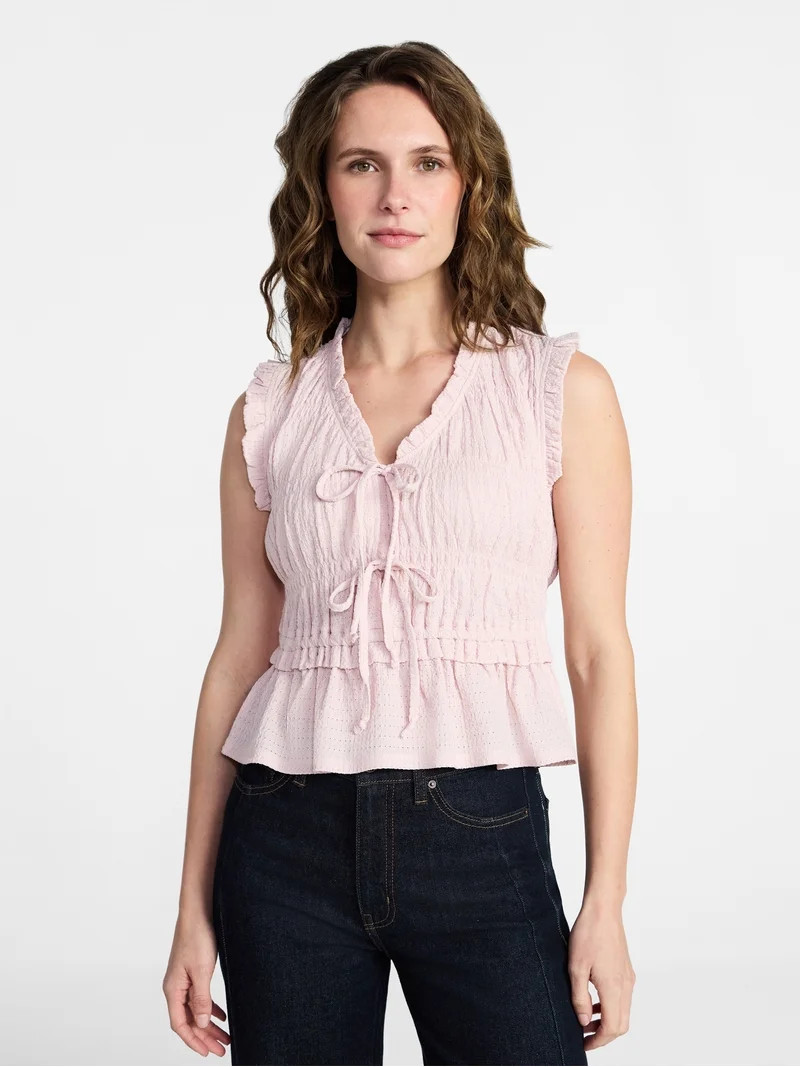 Time and Tru Women's Textured Tie Front Top, Sizes XS-XXXL | Walmart (US)