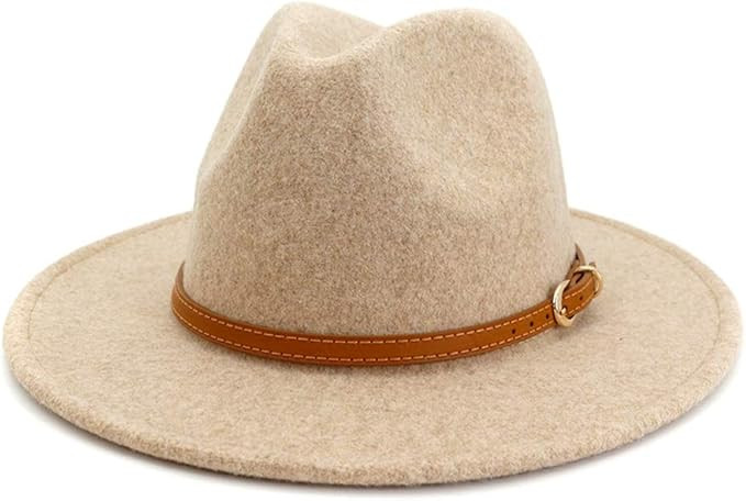 Gossifan Classic Wool Fedora Hats Wide Brim Belt Buckle for Women & Men | Amazon (US)