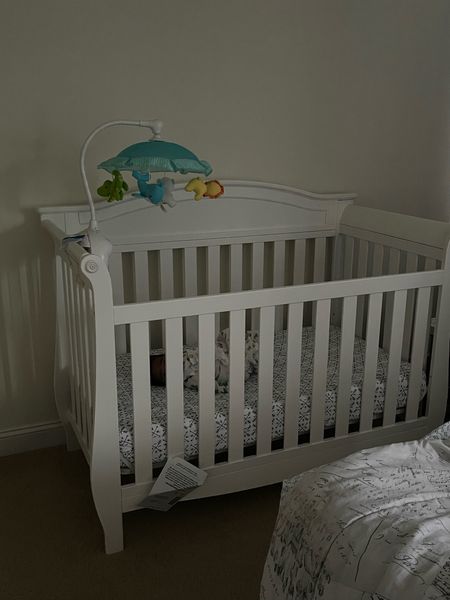 I had this crib on my baby registry. It’s quite sturdy. The mattress can sit at three different levels. It can convert into a toddler bed. This crib is currently on sale at target through today. The mattress is a standard size and from Newton. 
The sheets are from Amazon.

#LTKbump #LTKbaby #LTKsalealert