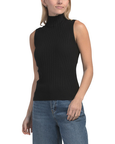 Sleeveless Ribbed Turtleneck Sweater, Polyester/Rayon | TJ Maxx