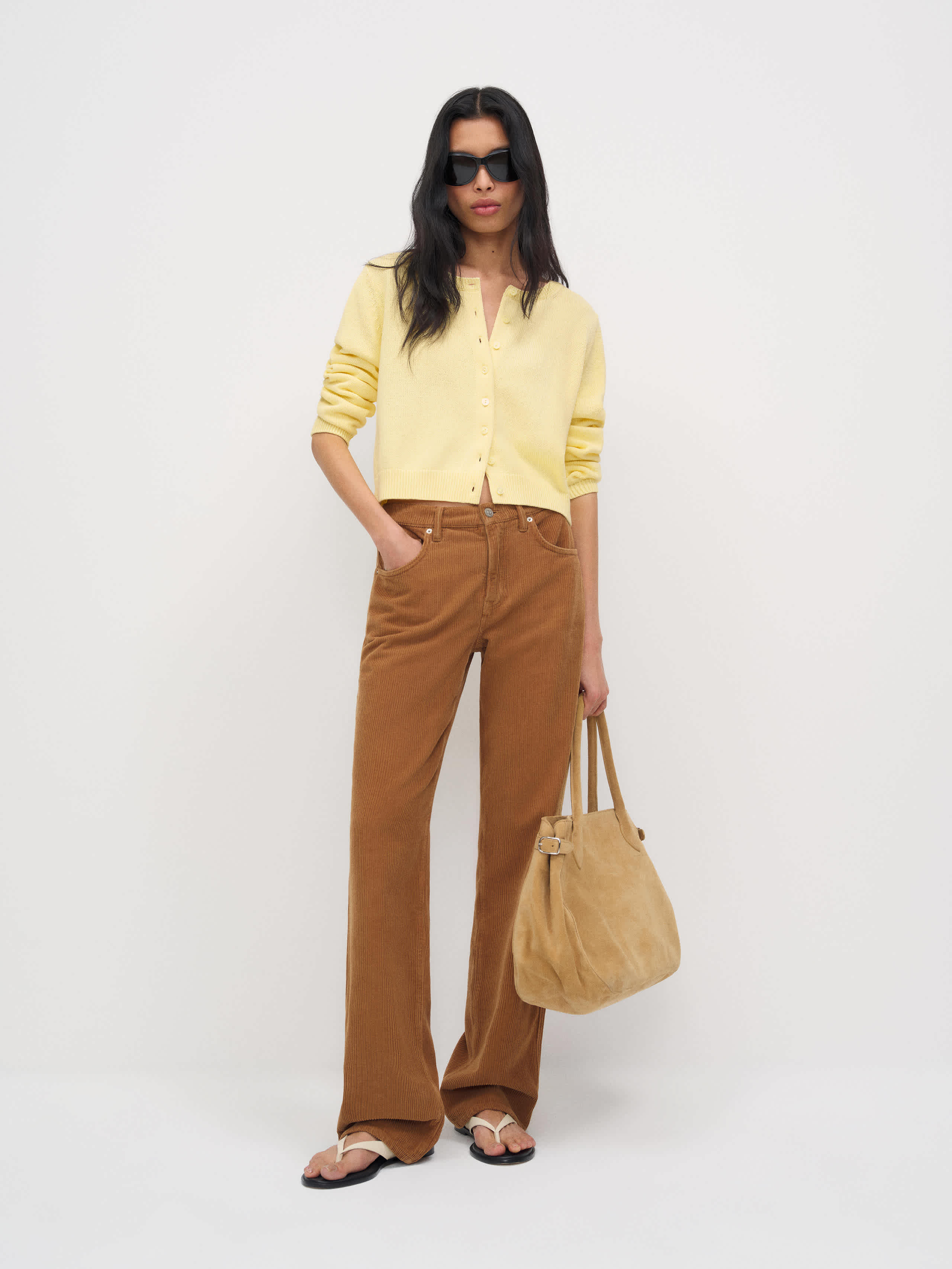 Reformation Clara Cotton Crew Cardigan Yellow Large | Reformation (Global)