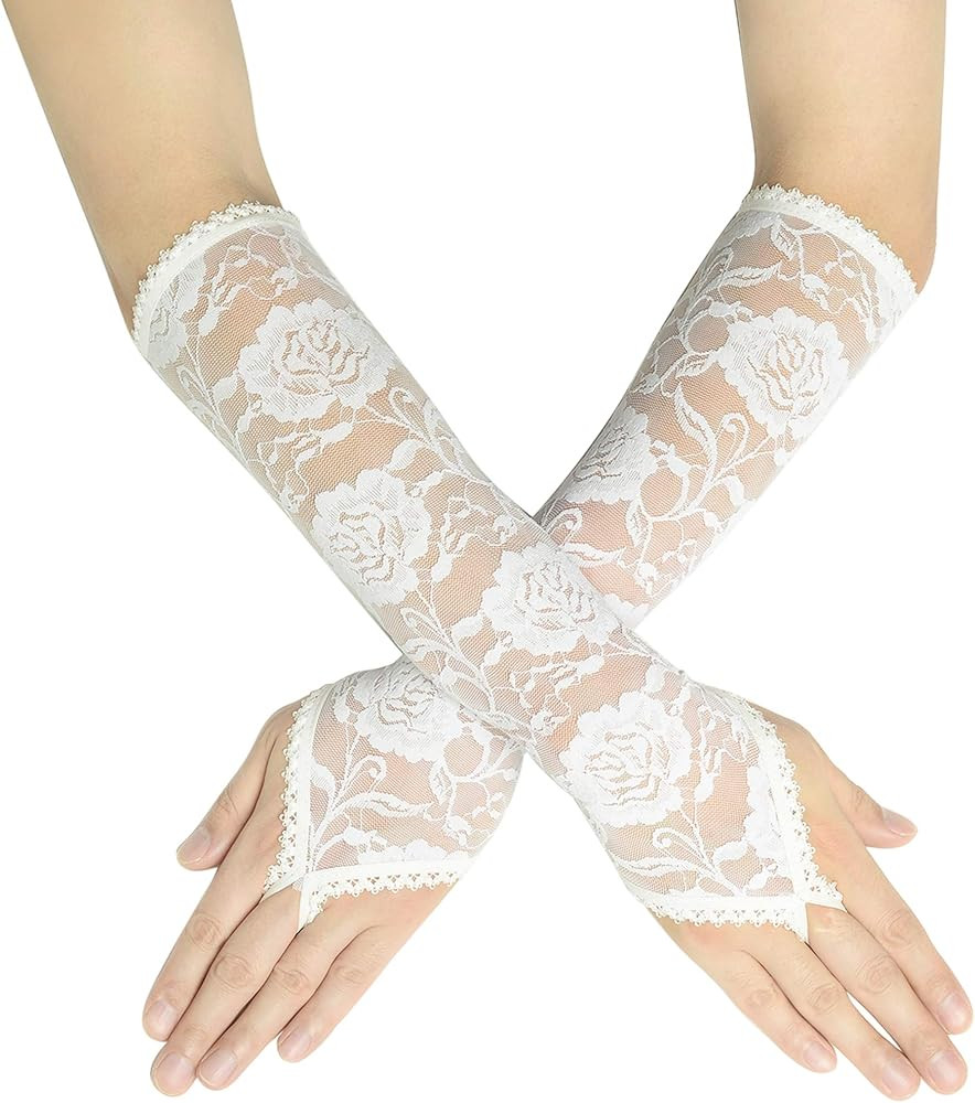 BABEYOND Floral Lace Gloves for Wedding Opera Party 1920s Flapper Lace Gloves Stretchy Adult Size | Amazon (US)