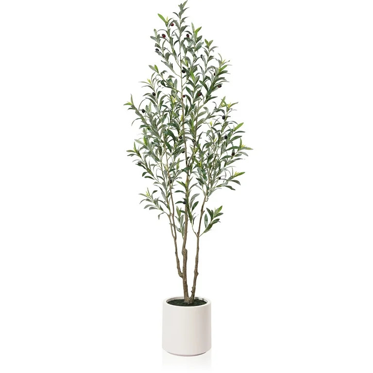 6FT  Large Artificial Olive Tree Plant in White Planter With Lifelike Moss. 10 lb. DR.Planzen - W... | Walmart (US)