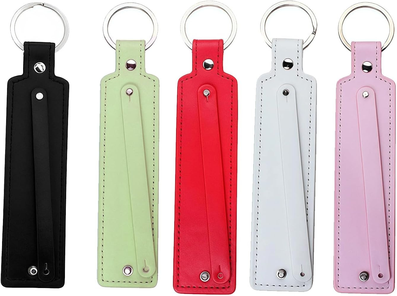 5 Pack Blank PU Leather Keychain with 8mm Belts for DIY Charms Letters Beads (Random Color) | Amazon (US)