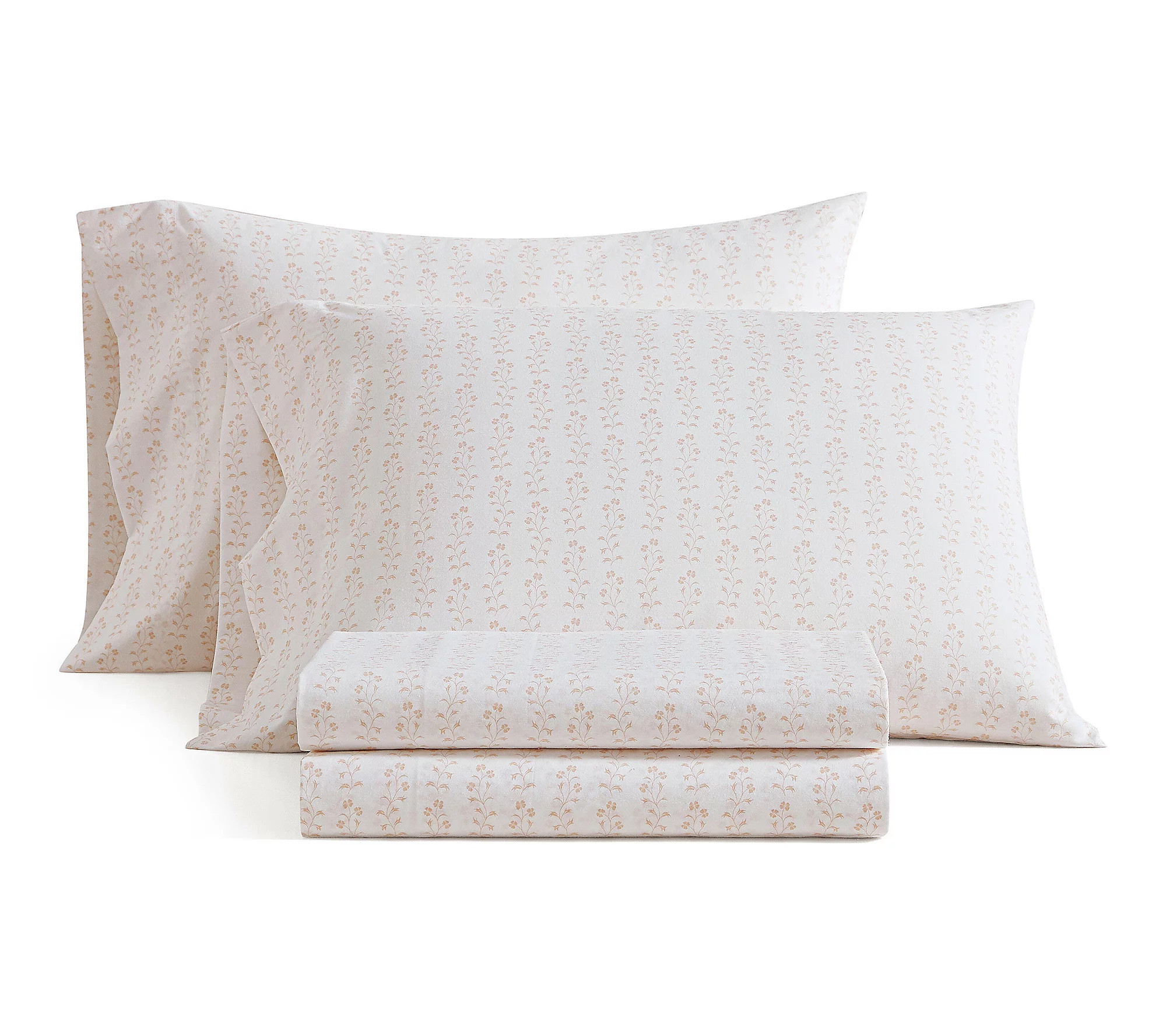 Martha Stewart Ditsy Vine White/Peach Cotton Qu een Sheet Set | QVC