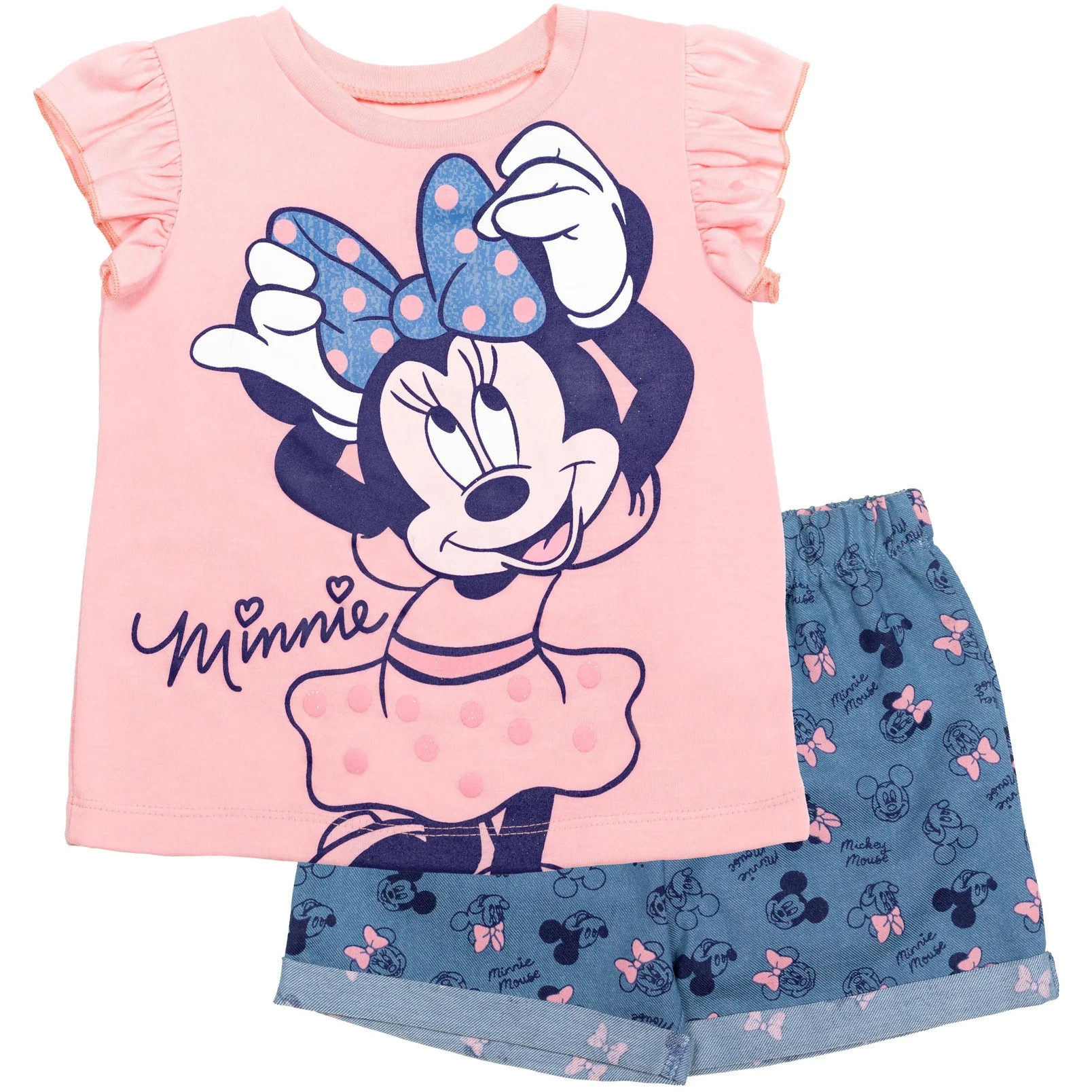 Disney Minnie Mouse Toddler Girls T-Shirt and Shorts Outfit Set Infant to Big Kid | Walmart (US)