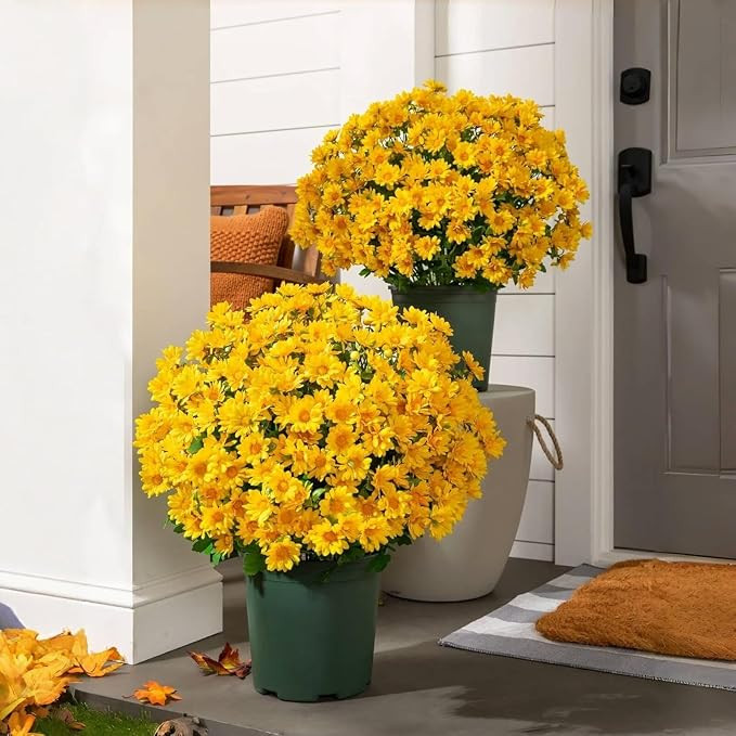 Funsdecor Artificial Mums(1set 5 Bunchs), Lifelike Outdoor Sunset Mums Flowers - UV Resistant, Wa... | Amazon (US)