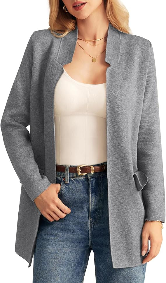 GRACE KARIN Women's 2025 Long Sleeve Open Front Knit Cardigan Notch Collar Sweater Blazer Jacket ... | Amazon (US)