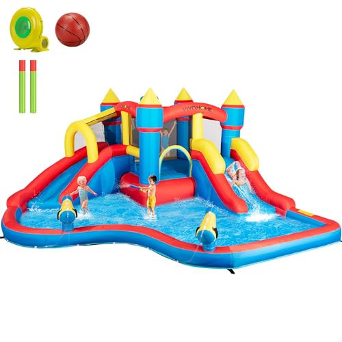 VIVOHOME 6 in 1 Bounce House for Kids, Big Swimming Pool Bouncy Castle with Slide, 15x14 FT Inflated Bouncer for Outdoor with Blower, Basketball, Climb, Srinkler, Water Pool, Water Gun | Amazon (US)