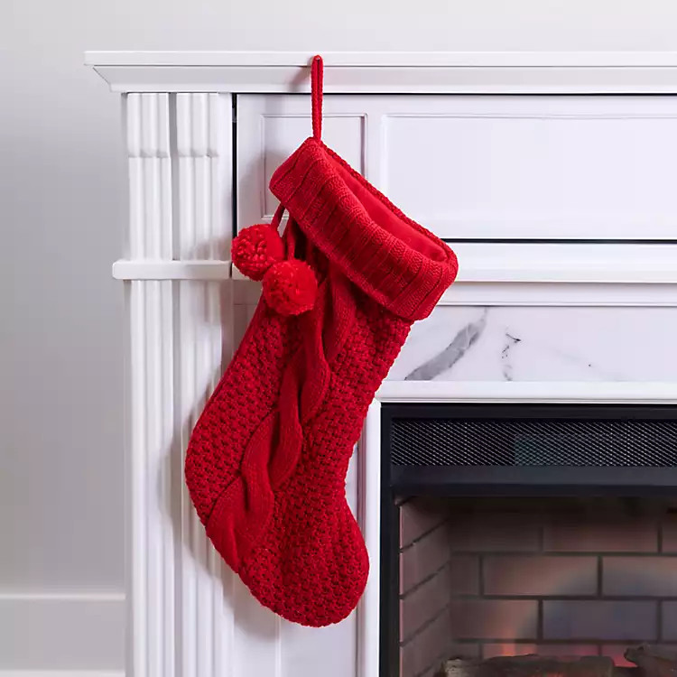 Red Knit Stocking with Poms | Kirkland's Home