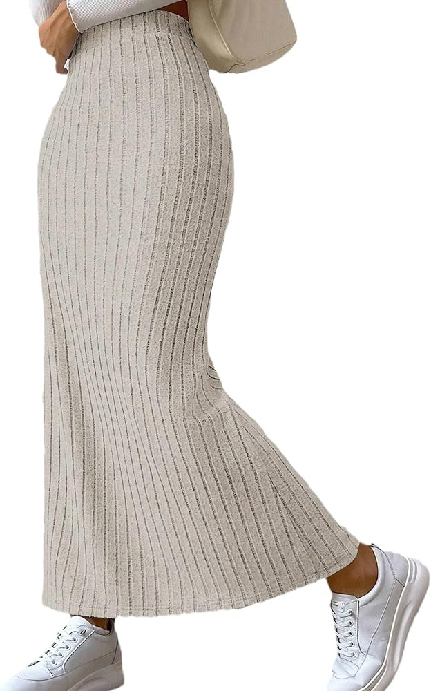 Women's High Waisted Side Slit Pencil Maxi Skirt Ribbed Knit Bodycon Split Long Skirts | Amazon (US)