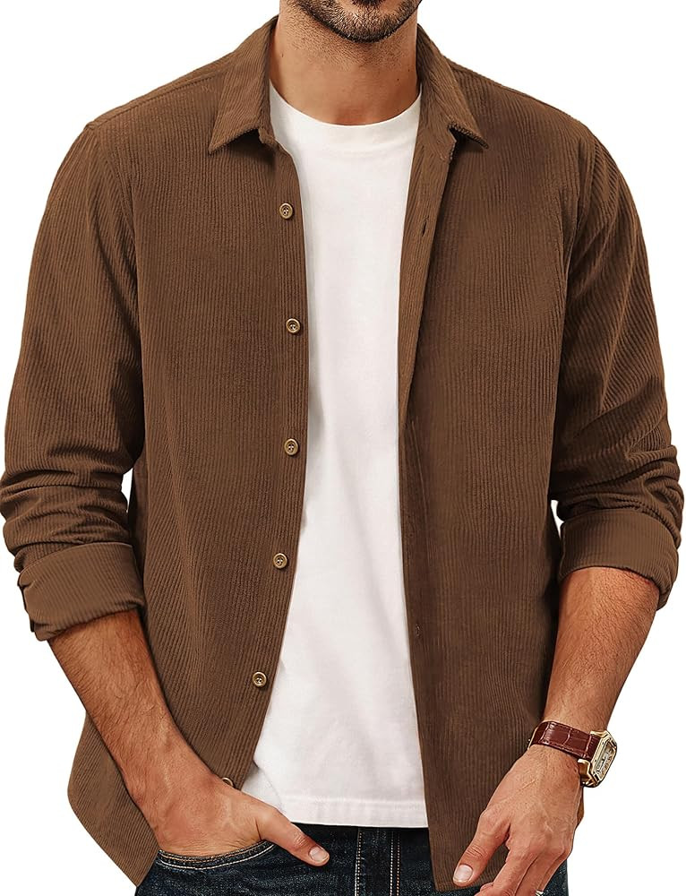PJ PAUL JONES Men's Button Down Shirt Long Sleeve Corduroy Untucked Shirts | Amazon (US)