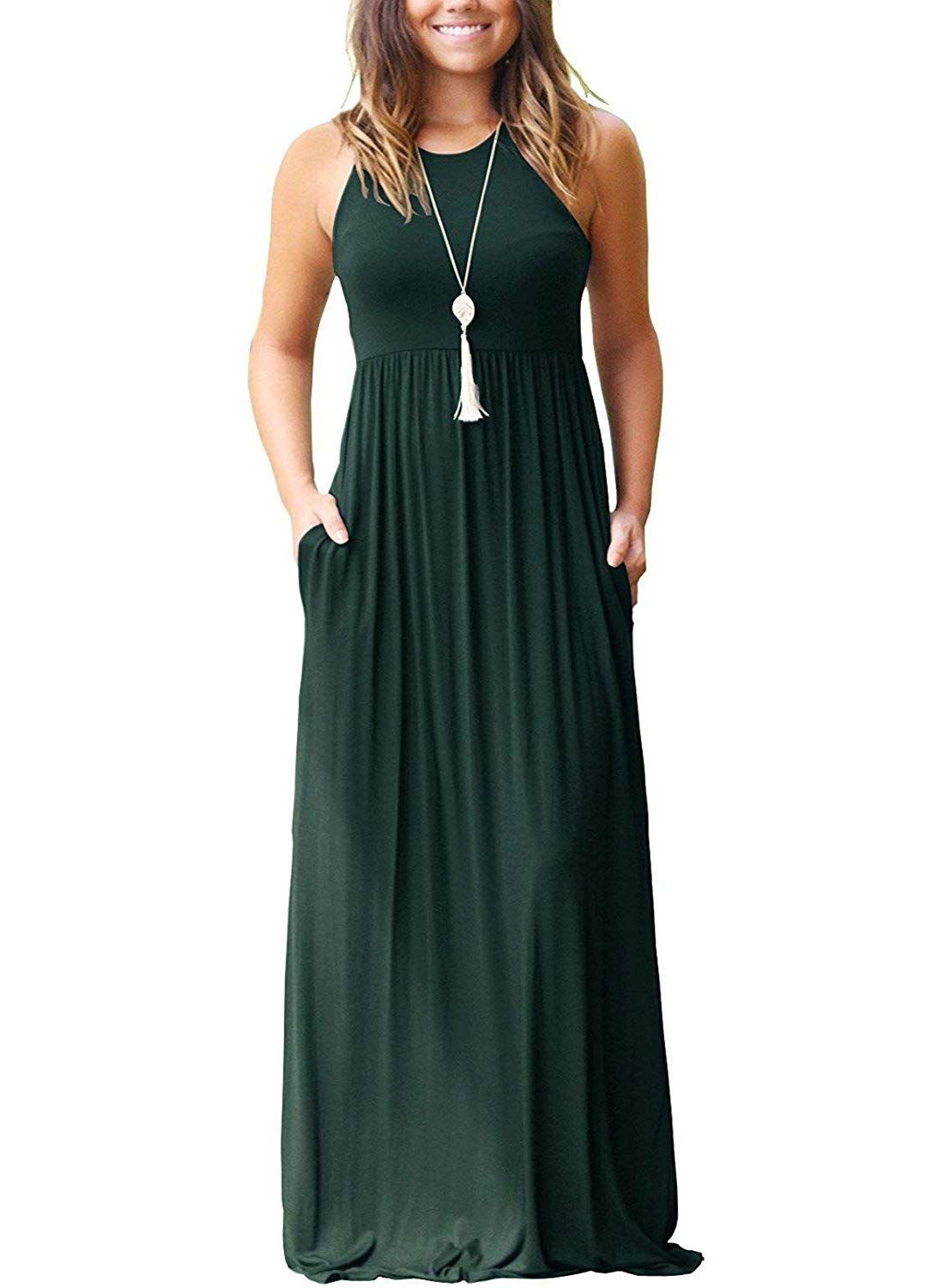 Women's Summer Casual Maxi Dresses Beach Cover Up Loose Empire Waist Long Dresses with Pocket | Amazon (US)
