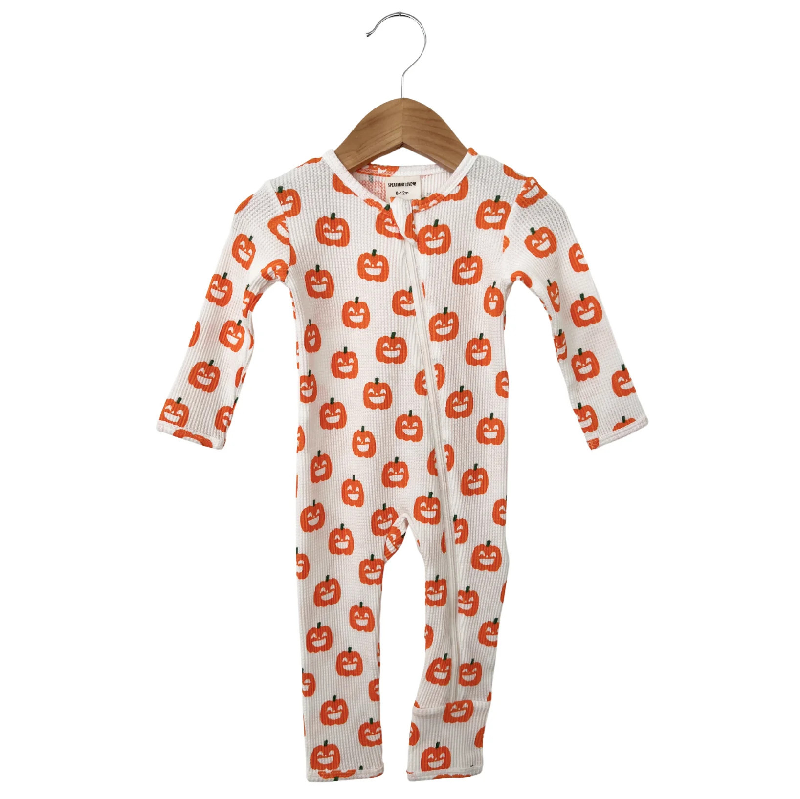 Organic Waffle Basic Zip Romper, Jack-O-Lantern | SpearmintLOVE