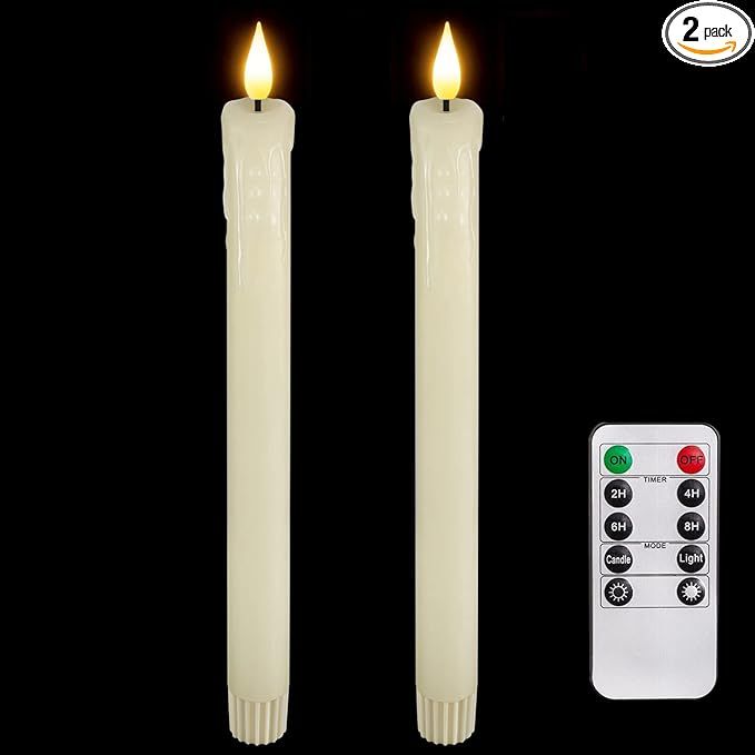 Homemory 2 PCS Flameless Taper Candles with Remote and Timer, 9.6 inch Ivory LED Candle Sticks Ba... | Amazon (US)