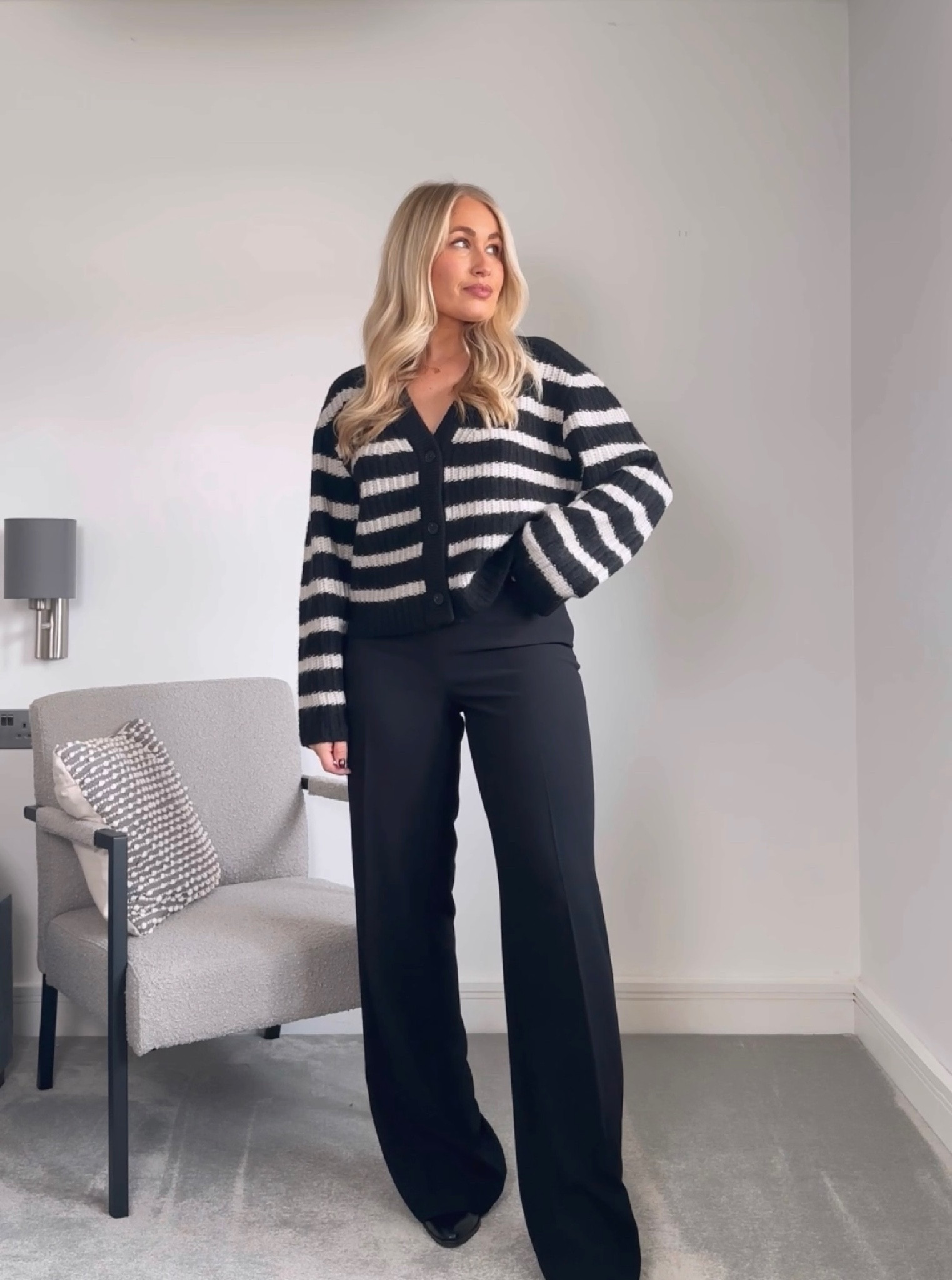 Everyday cardigan style 🖤 

knitwear, stripes, h&m, cardi, tailored trousers, black trousers, autumn, fall, fashion inspo, everyday outfit, basics  #style #autumn 

#LTKSeasonal