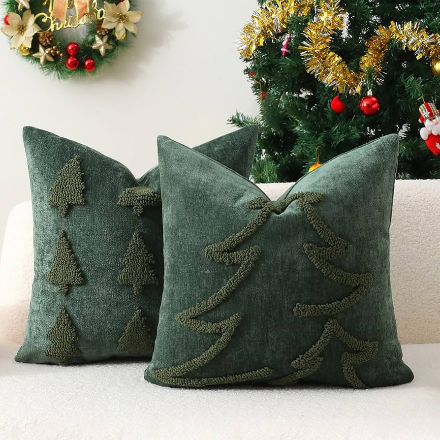 DWR Luxury Christmas Throw Pillow Covers, Exquisite Different Tufted Christmas Trees on Soft Chen... | Amazon (US)