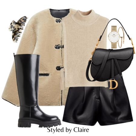 City girl styling🖤
Tags: shearling button up teddy coat, halter neck cashmere knit, faux leather shorts, knee high boots, dior saddle, gold accessories. Fashion autumn winter otoño botas inspo outfit ideas street style chic fancy look Zara mango h&m

#LTKshoecrush #LTKstyletip #LTKSeasonal