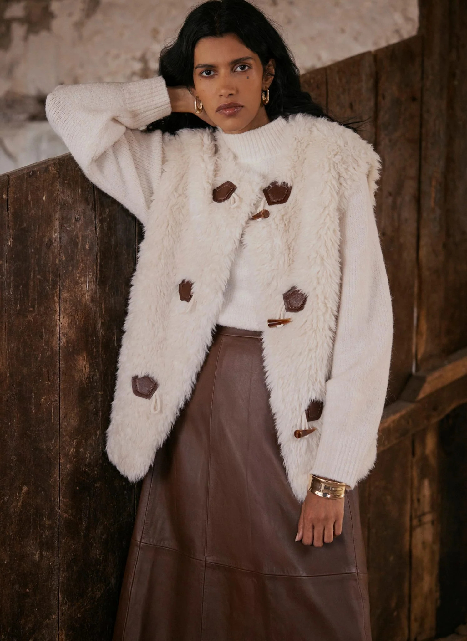 Cream Faux Fur Gilet | Mint Velvet
