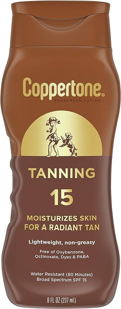 Coppertone Tanning Sunscreen Lotion, Water Resistant Body Sunscreen SPF 15, Broad Spectrum SPF 15... | Amazon (US)
