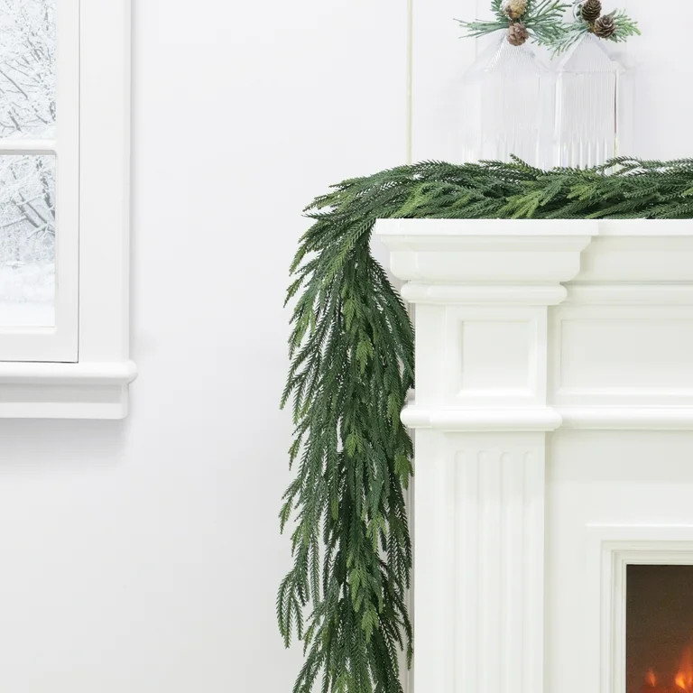 My Texas House 9ft Natural Feel Norfolk Artificial Christmas Garland, Non-lit, Green, Soft PE | Walmart (US)