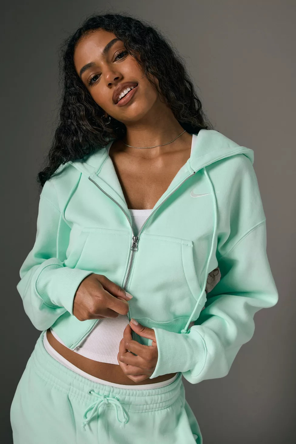 Nike Sportswear Phoenix Fleece Cropped Full-Zip Hoodie Sweatshirt | Urban Outfitters (US and RoW)