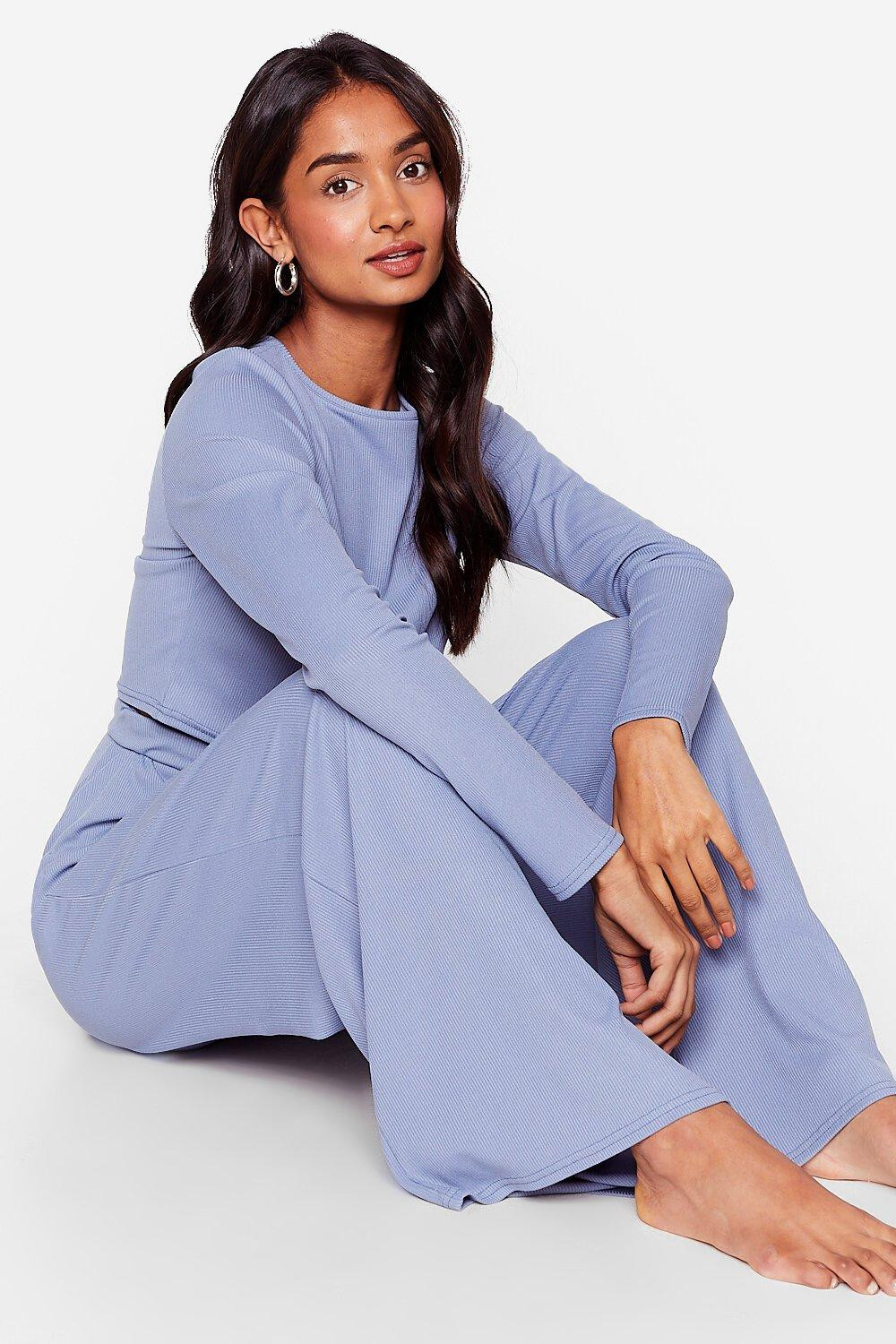 Long Sleeve Top and Wide Leg Pants Lounge Set | Nasty Gal (US)