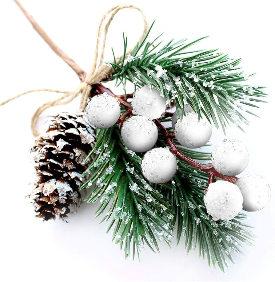 OLYPHAN White Christmas Berries/Berry Stems Pine Branches & Artificial Pine Cones/White Holly Spr... | Amazon (US)