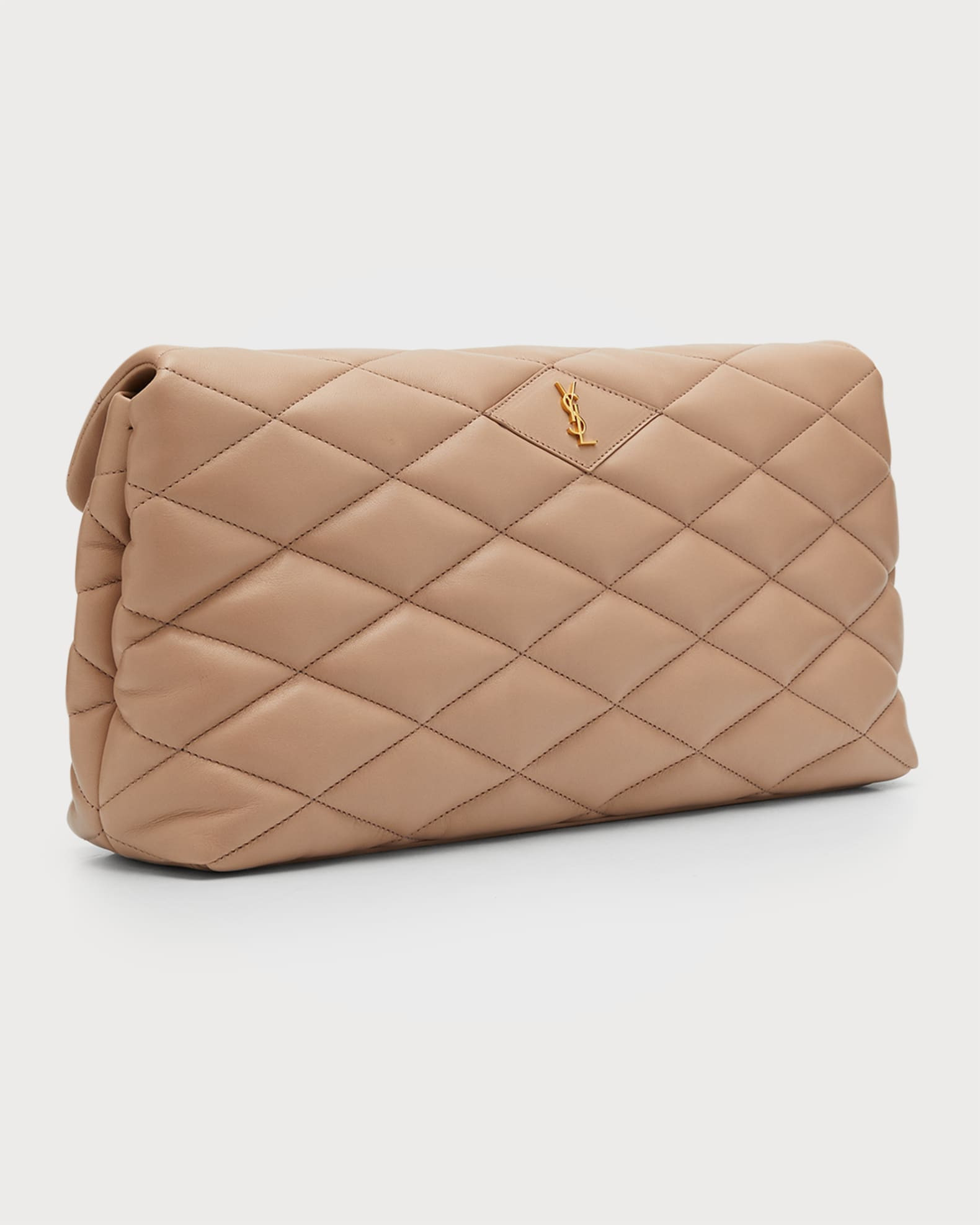 Saint Laurent Sade Puffy Large YSL Clutch Bag in Quilted Smooth Leather | Neiman Marcus