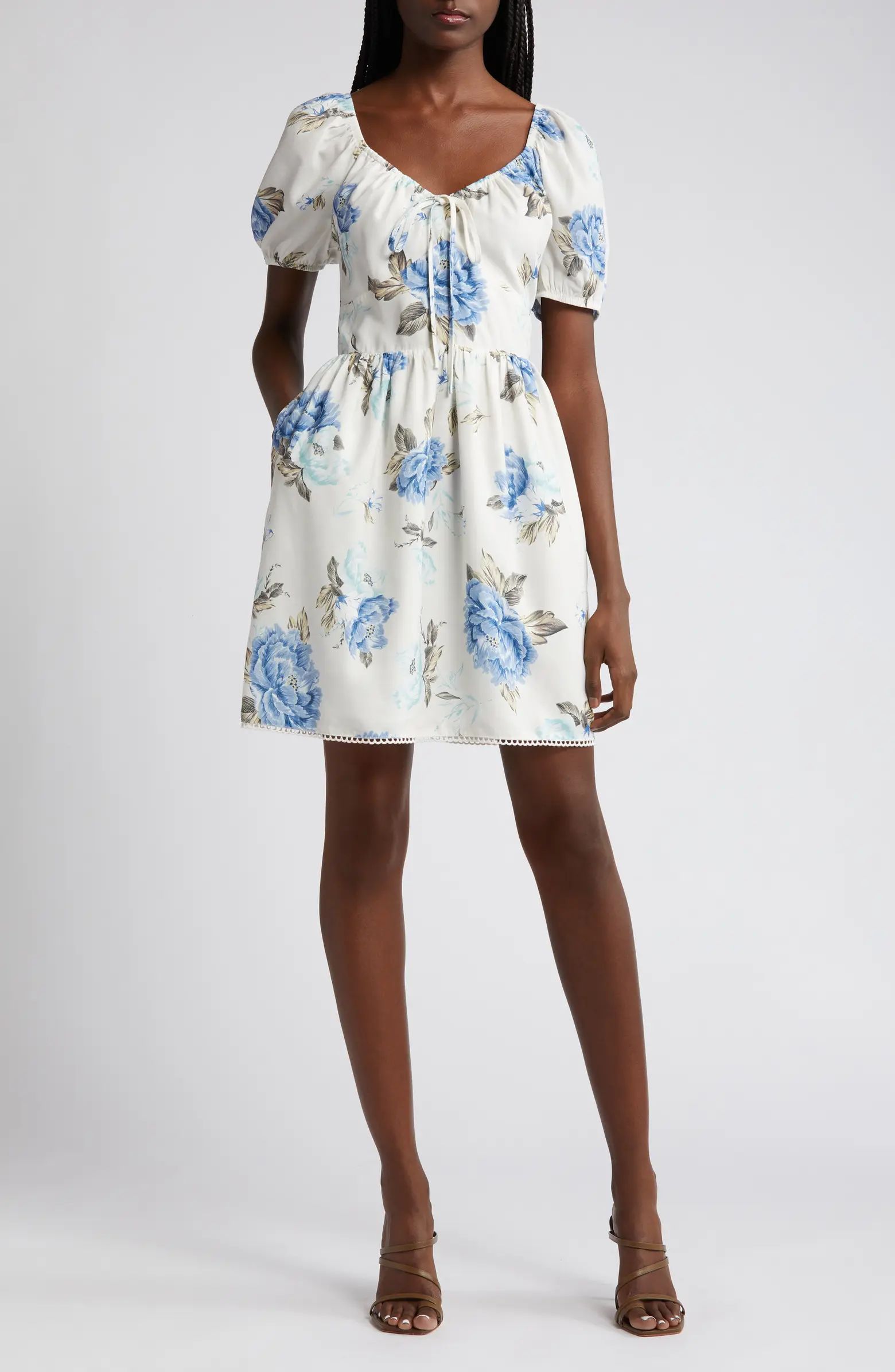 Floral Puff Sleeve Fit & Flare Dress | Nordstrom