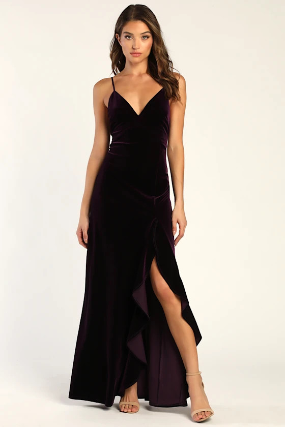 You Look Stunning Dark Purple Velvet Ruffled Maxi Dress | Lulus (US)