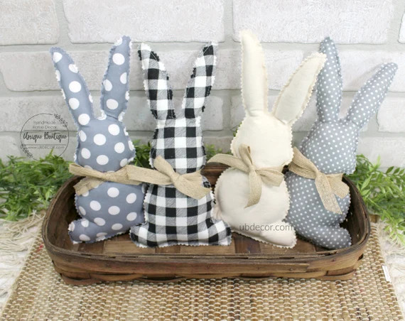 Farmhouse Fabric Easter Bunnies Stuffed Bunny Rabbit Spring | Etsy | Etsy (US)