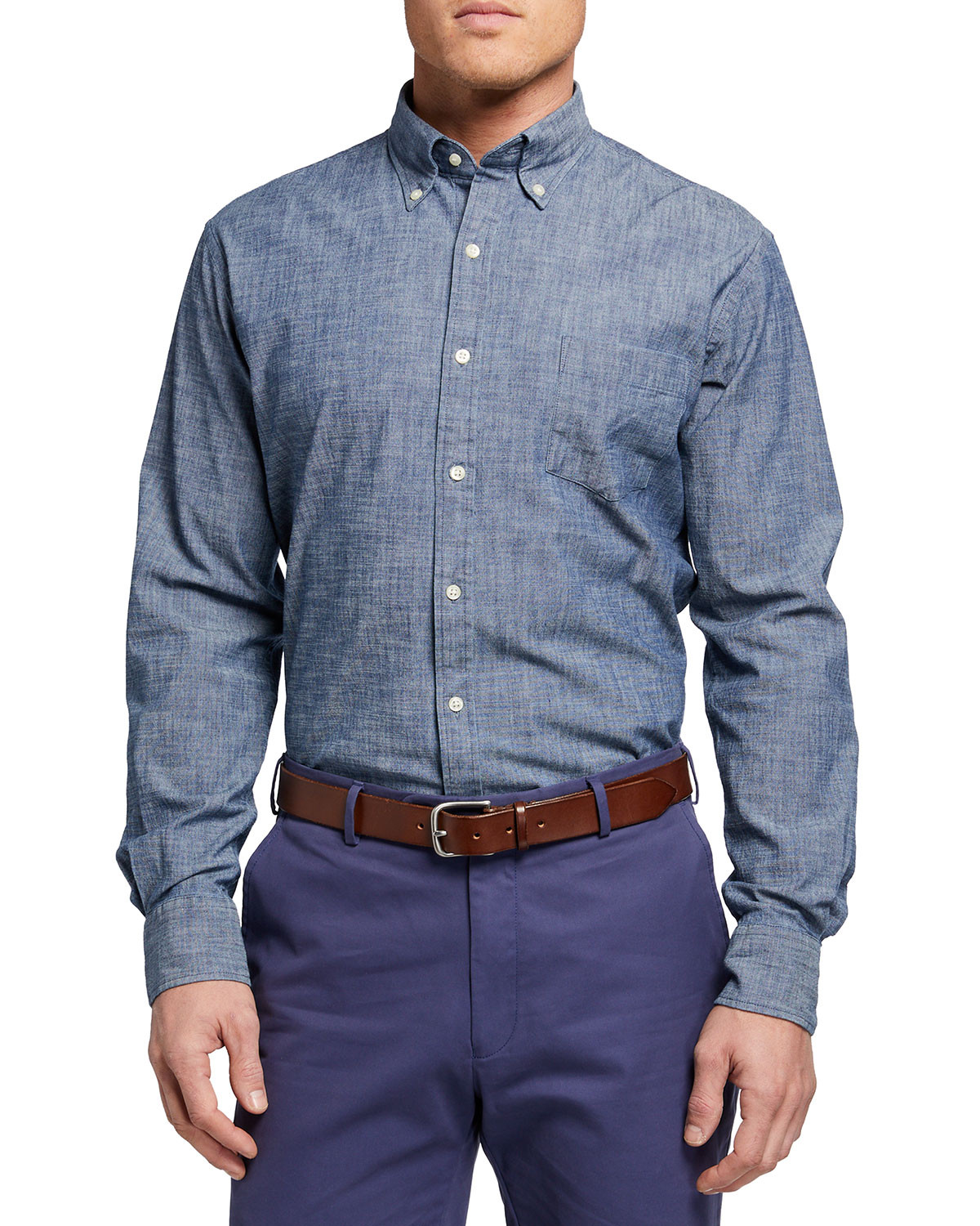 Men's Chambray Pocket Sport Shirt | Neiman Marcus