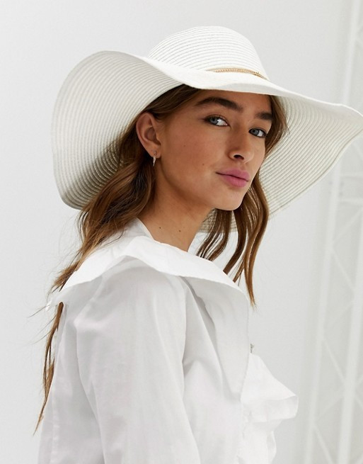 ALDO Braussa white straw floppy wide brimed hat with gold chain detail | ASOS AU