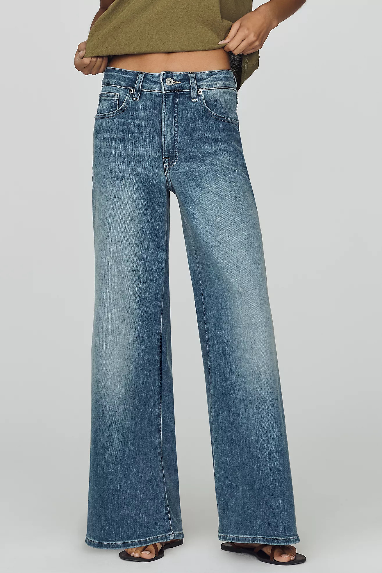 Good American Soft Tech Good Waist Palazzo High Rise Ankle Jeans | Anthropologie (US)