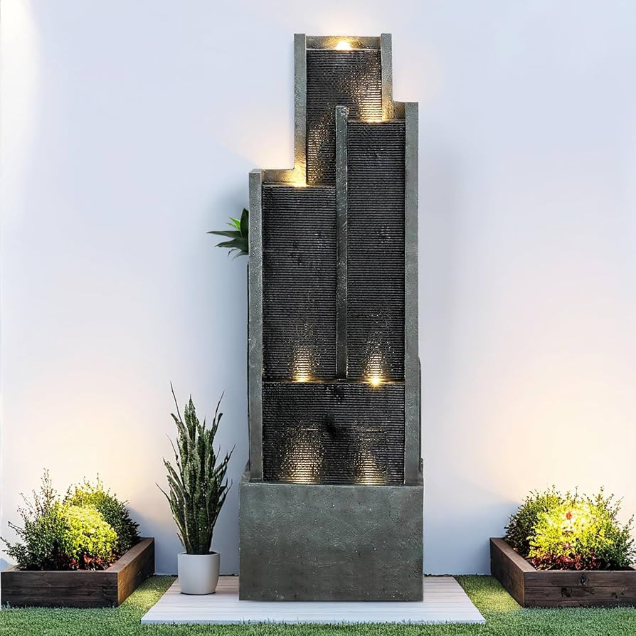 SunJet 5-Tier Modern Water Fountain, Indoor/Outdoor Resin Water Fountains with Soothing Water Sou... | Amazon (US)