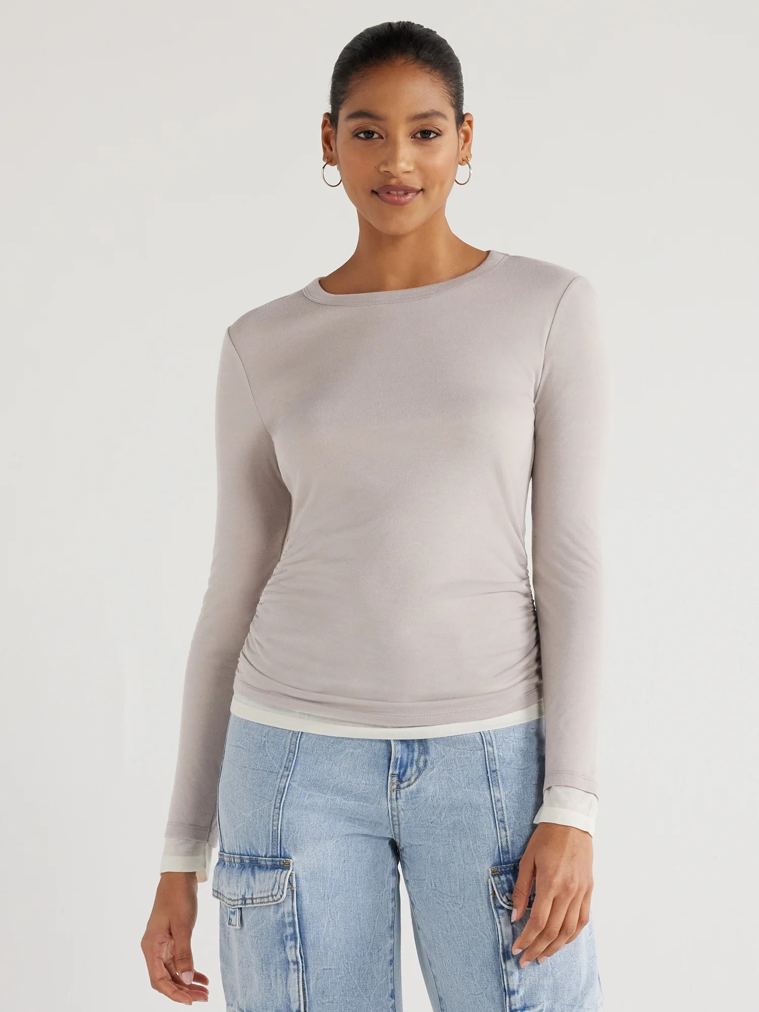 Scoop Women’s Layered Tee with Long Sleeves, Sizes XS-XXL | Walmart (US)