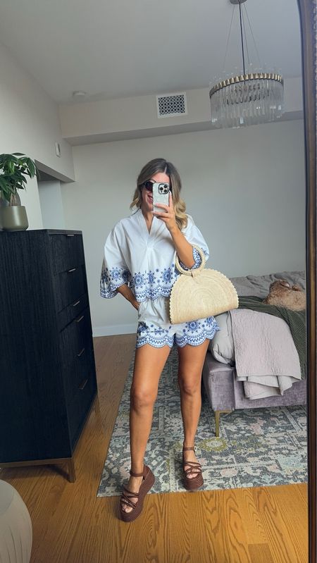 Bloomingdale's vacation outfit. White and blue scallop vacation set. Wearing a small in both  
Dibs code: emerson (good life gold & strawberry summer)
Loving tan code: emerson
QVC code: qvc10

#LTKSeasonal #LTKstyletip #LTKtravel