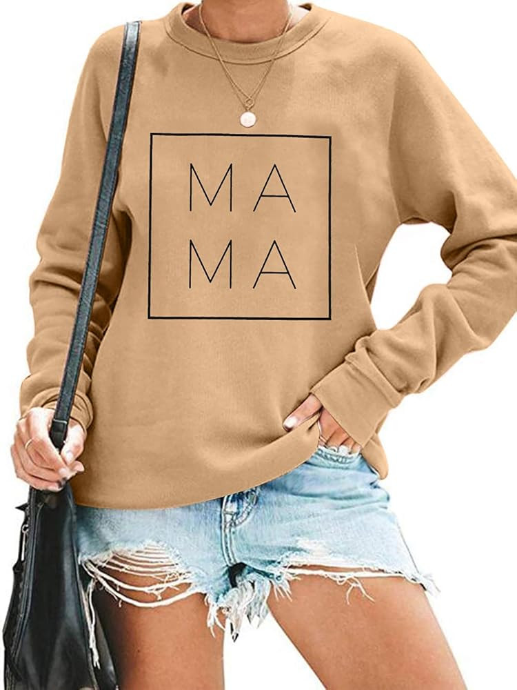 EGELEXY Mama Sweatshirt Women Funny Letter Print Mom Life Blouse Tops Casual Long Sleeve Pullover... | Amazon (US)