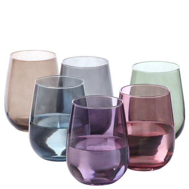 LAV Colored Stemless Wine Glasses Set of 6 - Colorful Drinking Glasses 16oz - Walmart.com | Walmart (US)
