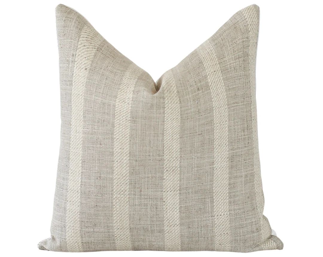 Grey Striped Linen Pillow Cover, Linen Striped Lumbar Pillow, Beige Stripe Pillow, Natural Pillow... | Etsy (US)