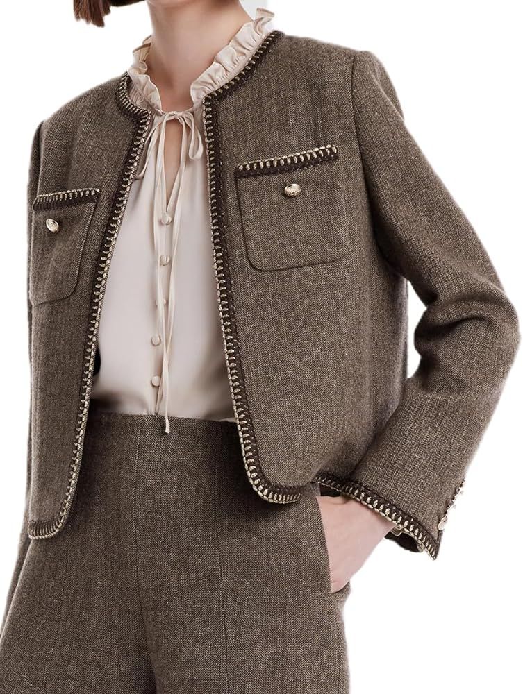 GOELIA Women's Washable 100% Merino Wool Blazers for Work Business Casual, Cropped Blazer Jackets... | Amazon (US)