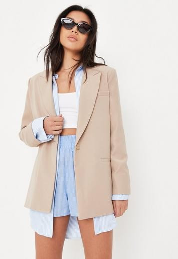Missguided - Stone Tailored Oversized Blazer | Missguided (UK & IE)
