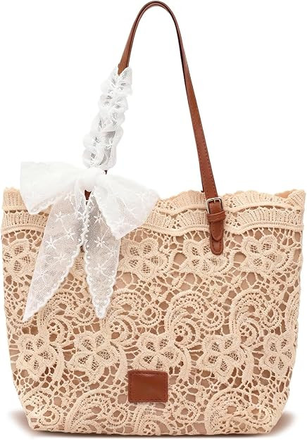 Peicees Lace Shoulder Bag for Women Ladies Summer Tote Purse | Vintage Elegant, White Lace, 10.5L... | Amazon (US)